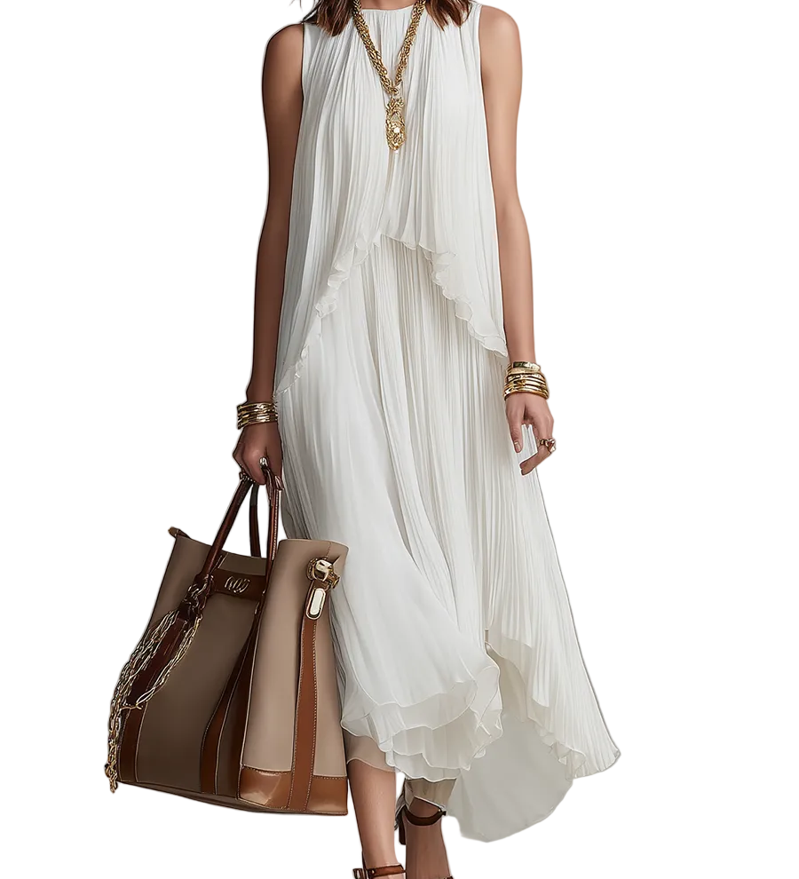 Elegant Pleated Sleeveless Top & Asymmetric Skirt Set