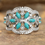 ANILLO VINTAGE BOHEMIO TURQUESA FLORAL RACIMO