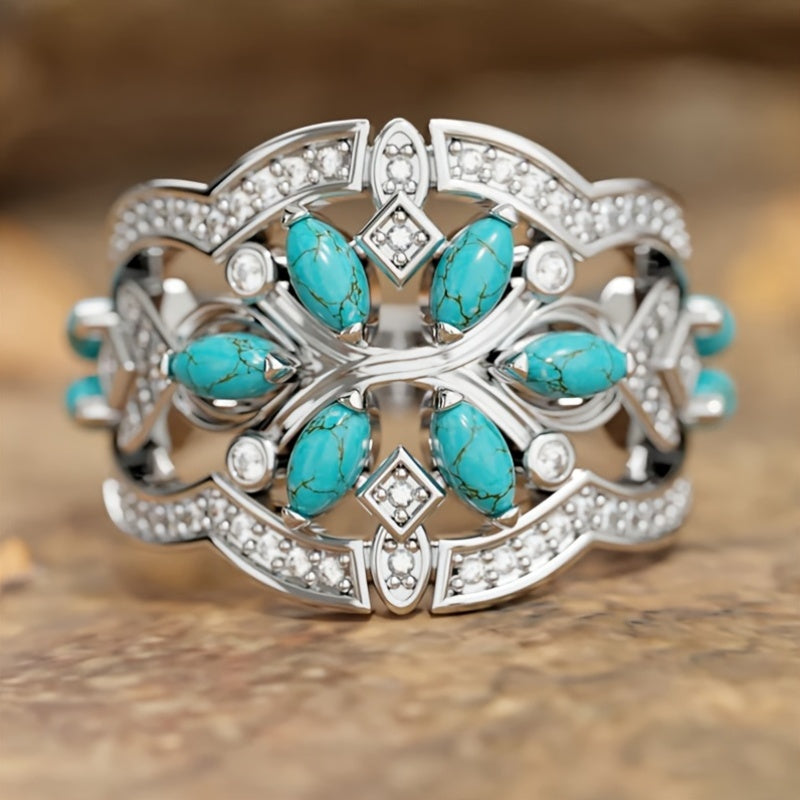 ANILLO VINTAGE BOHEMIO TURQUESA FLORAL RACIMO