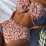 Floral Print Ruffled High-waisted Two-piece Stretch Bikini Swimsuit