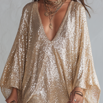 Champagne-colored Sequined Bohemian-style Mini Dress