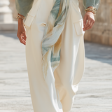 Breezy Sage Green Off-the-Shoulder Balloon Sleeve & Cream Harem Trouser Co-ord Set