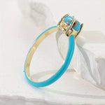 ANILLO VINTAGE ÉMAILLÉ GÉOMÉTRIQUE ÓVALO TURQUESA PLAQUÉ ORO