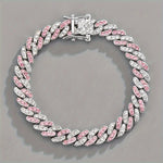 PULSERA ROSA EMPOLVADA MALLA CUBANA | ORO BLANCO