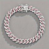 PULSERA ROSA EMPOLVADA MALLA CUBANA | ORO BLANCO