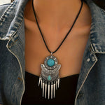 COLLAR BOHEMIO POINTE POMPON DESIGN TURQUESA COLGANTE