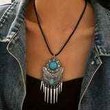 COLLAR BOHEMIO POINTE POMPON DESIGN TURQUESA COLGANTE