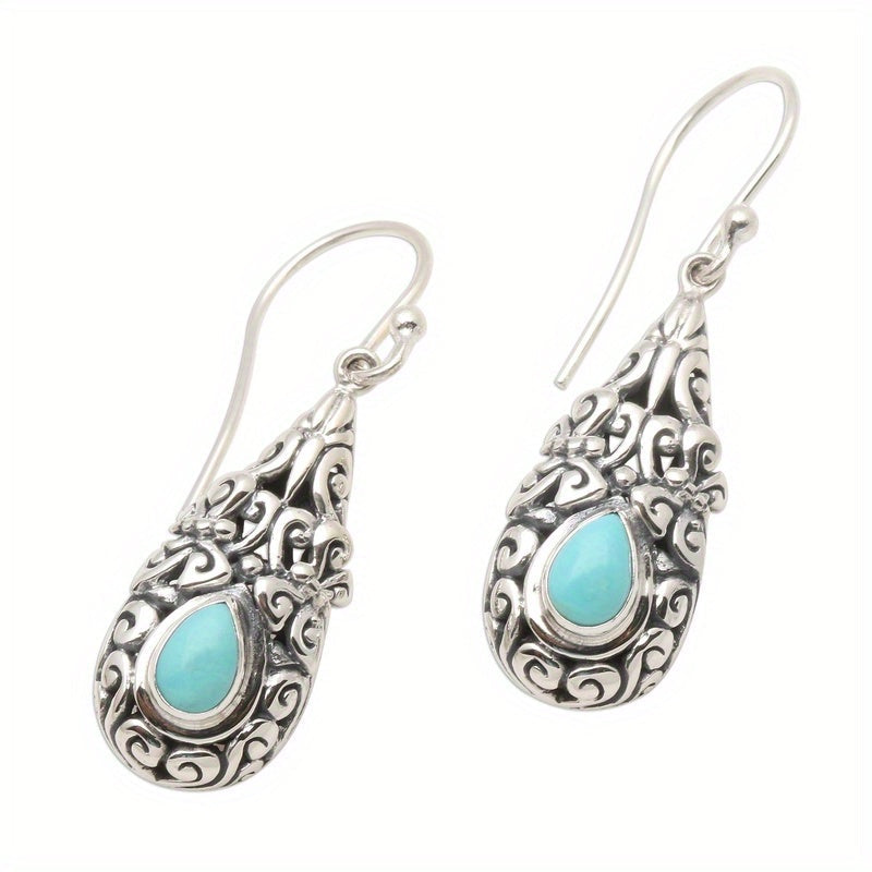 PENDIENTES VINTAGE GOTA TURQUESA PLATA PLAQUÉ GOTA