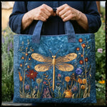 Quilted Tote Bag - Golden Dragonfly
