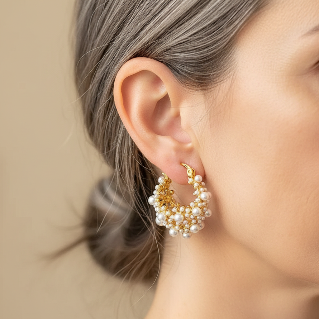 PENDIENTES VINTAGE PERLA RACIMO ARO