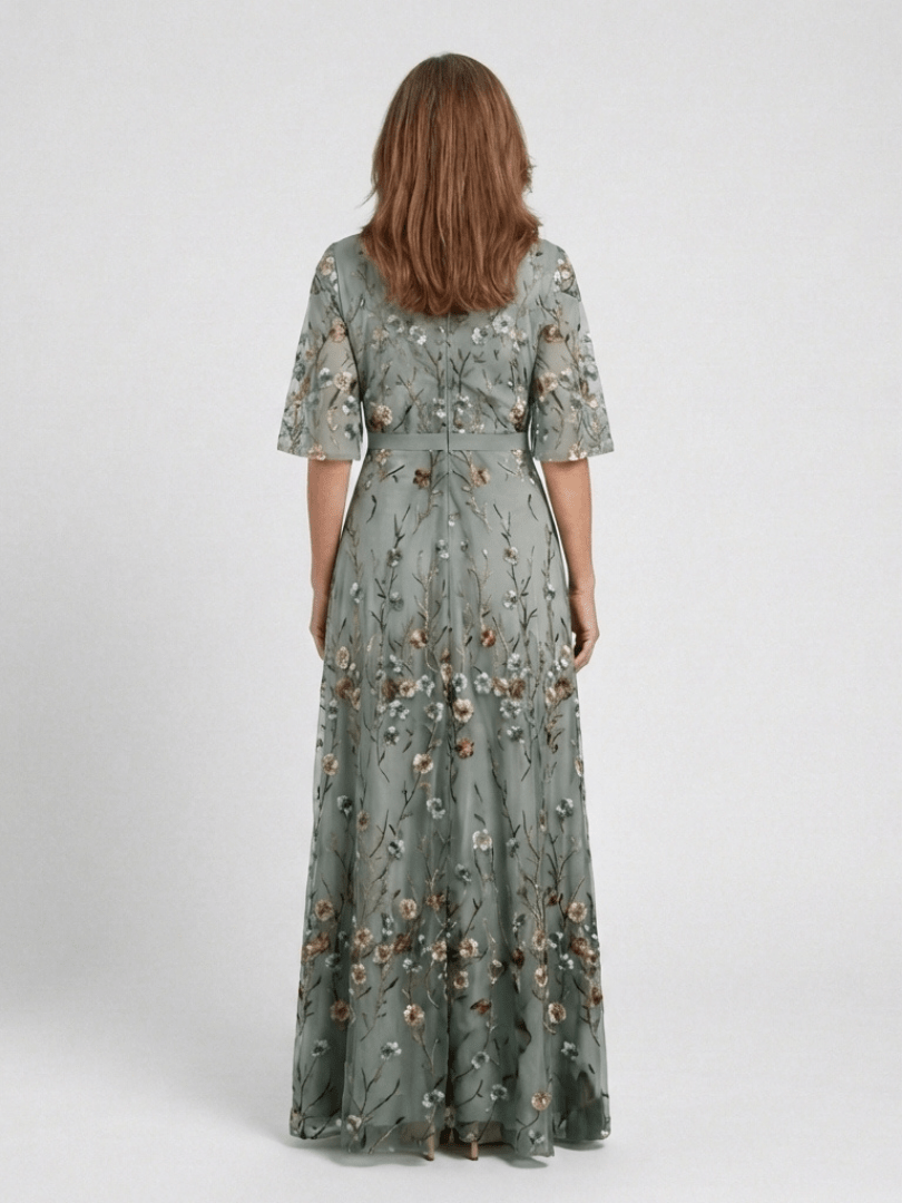 VESTIDO MAXI BORDADO CON ESCOTE EN V - VALERINA MARBELLA