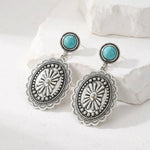 PENDIENTES WESTERN BOHEMIO PLATA PLAQUÉ TURQUESA CONCHO GOTA