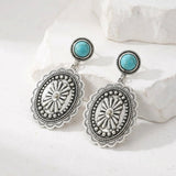 PENDIENTES WESTERN BOHEMIO PLATA PLAQUÉ TURQUESA CONCHO GOTA