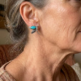 PENDIENTES VINTAGE TURQUESA LIBÉLULA PLATA PLAQUÉ CLOU OREILLE