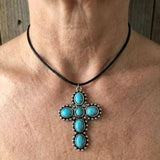 COLLAR BOHEMIO RÉTRO PLATA TON TURQUESA CRUZ COLGANTE