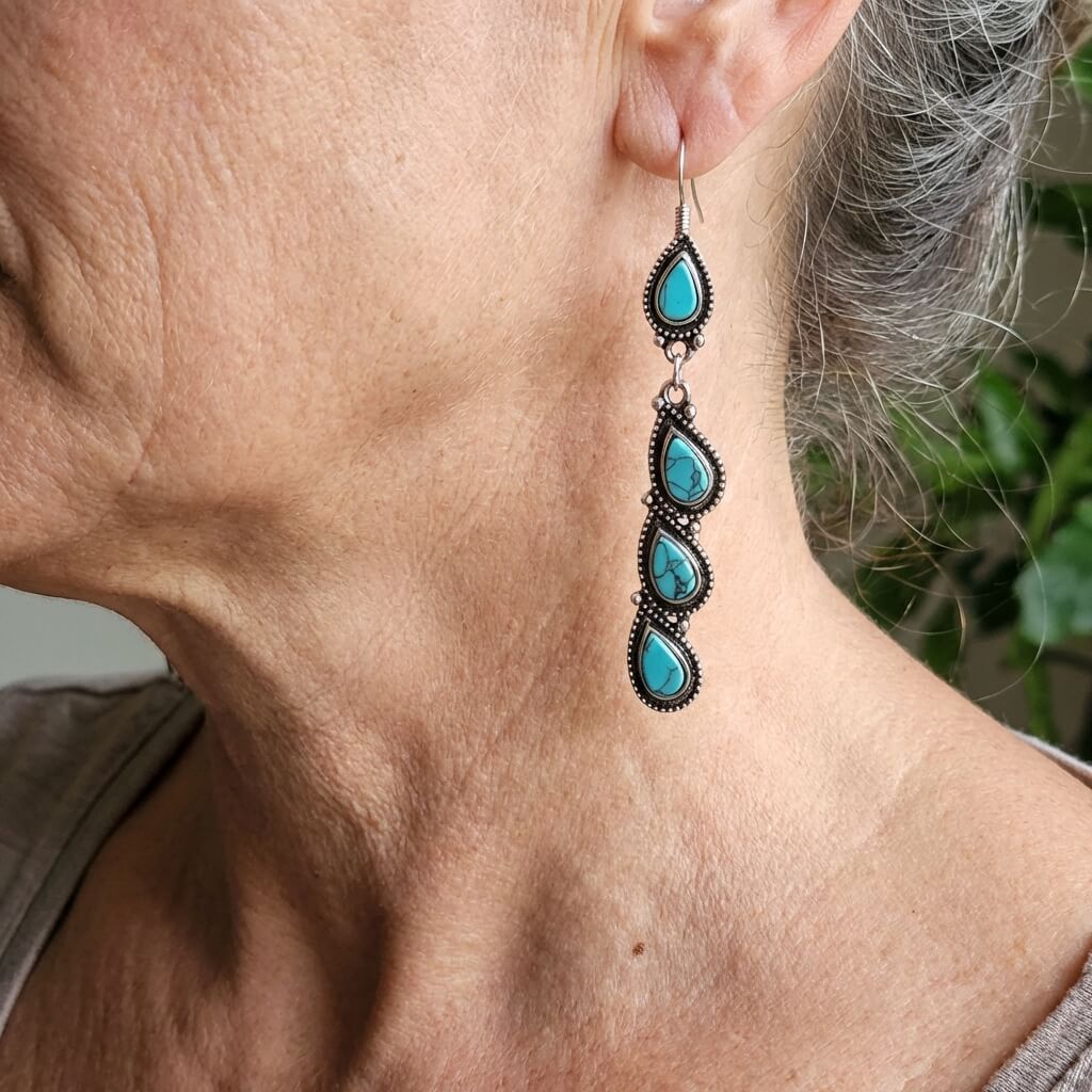 PENDIENTES VINTAGE STYLE TURQUESA FEUILLE GOTA