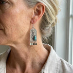 PENDIENTES VINTAGE PLATA DESIGN TURQUESA FLORAL FRANGE
