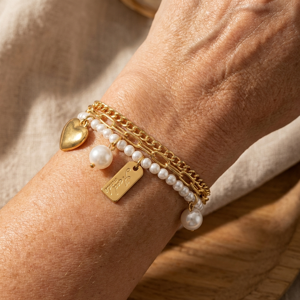 PULSERA ELEGANTE VINTAGE SUPERPUESTO PERLA PERLÉ