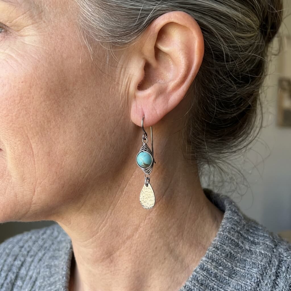 PENDIENTES ELEGANTE RÉTRO FIL ENROULÉ TURQUESA MÉTAL COLGANTE