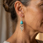 PENDIENTES VINTAGE BOHEMIO ZINC ALLIAGE POMPON DESIGN TURQUESA LARGO