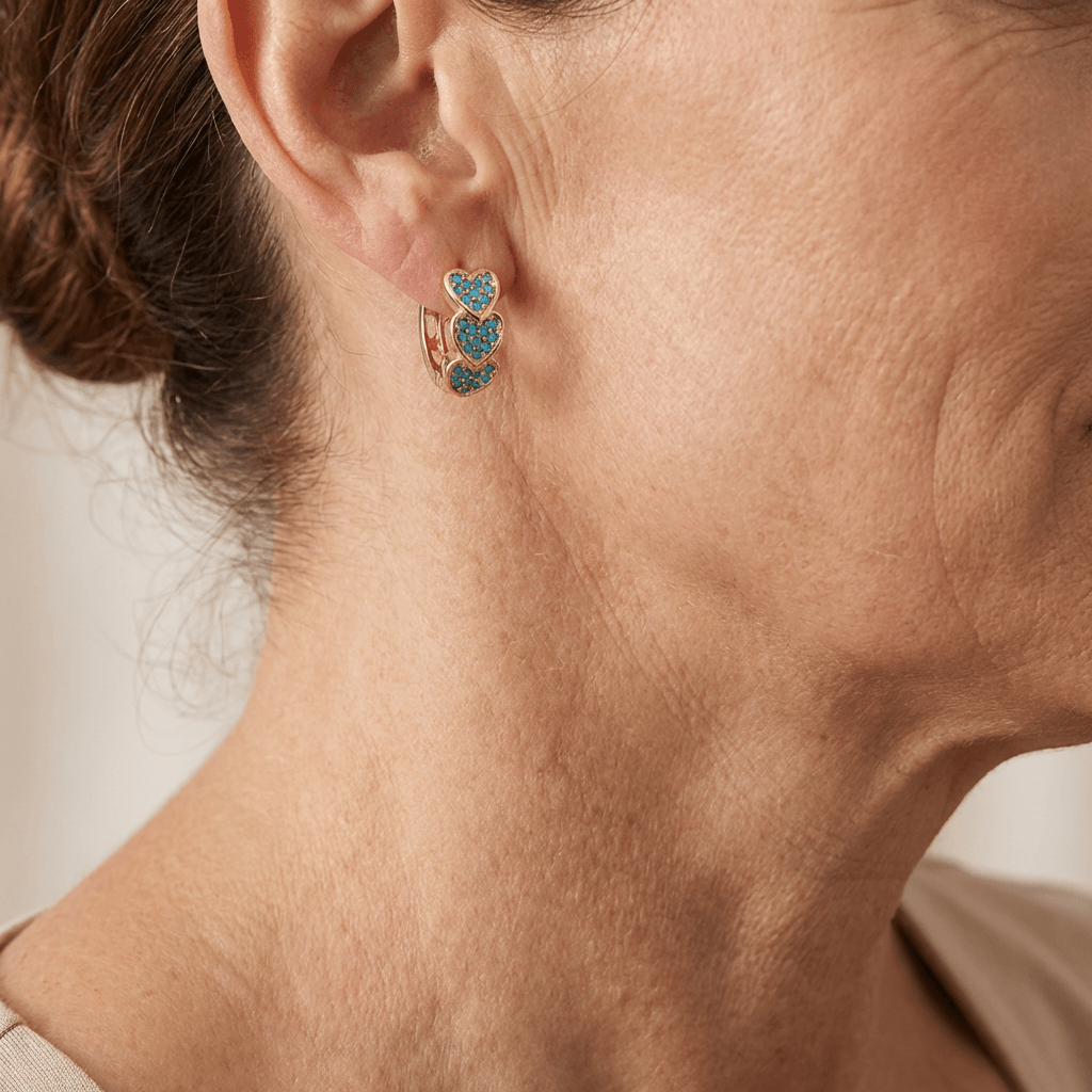 PENDIENTES ELEGANTE TURQUESA CORAZÓN EN FORME DE DESIGN ARO