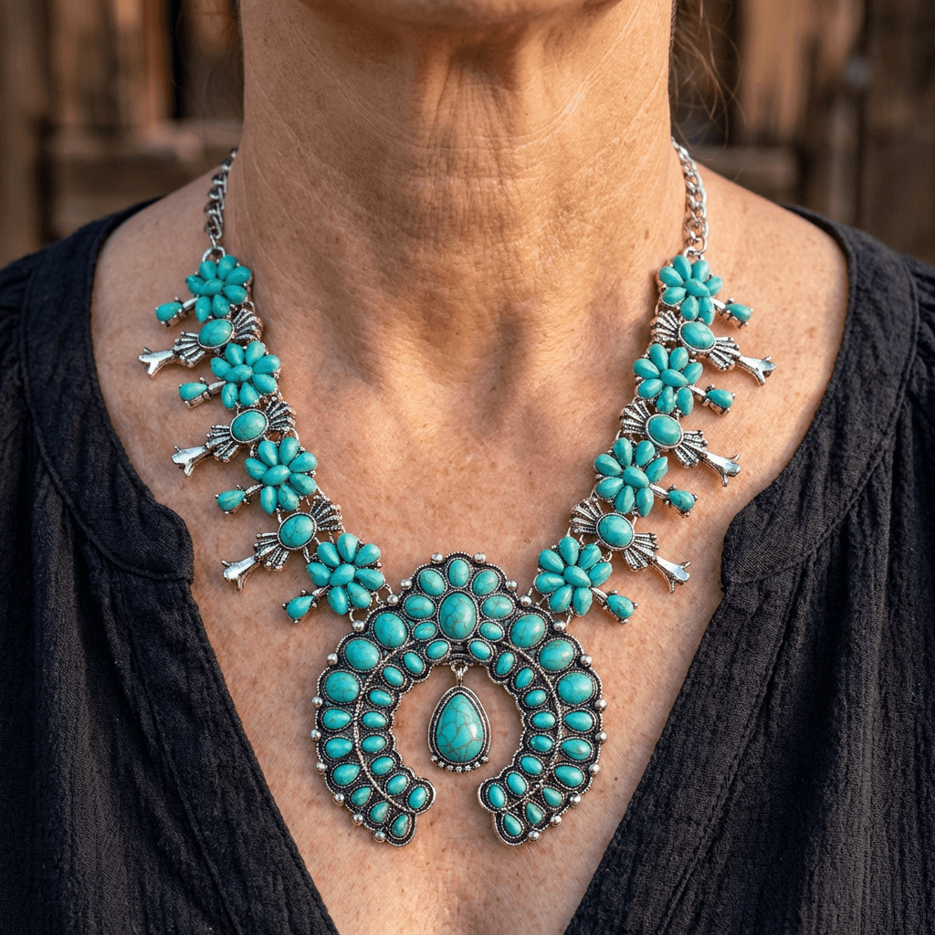 COLLAR ELEGANTE BOHEMIO TURQUESA COLGANTE DE FLOR ALLIAGE