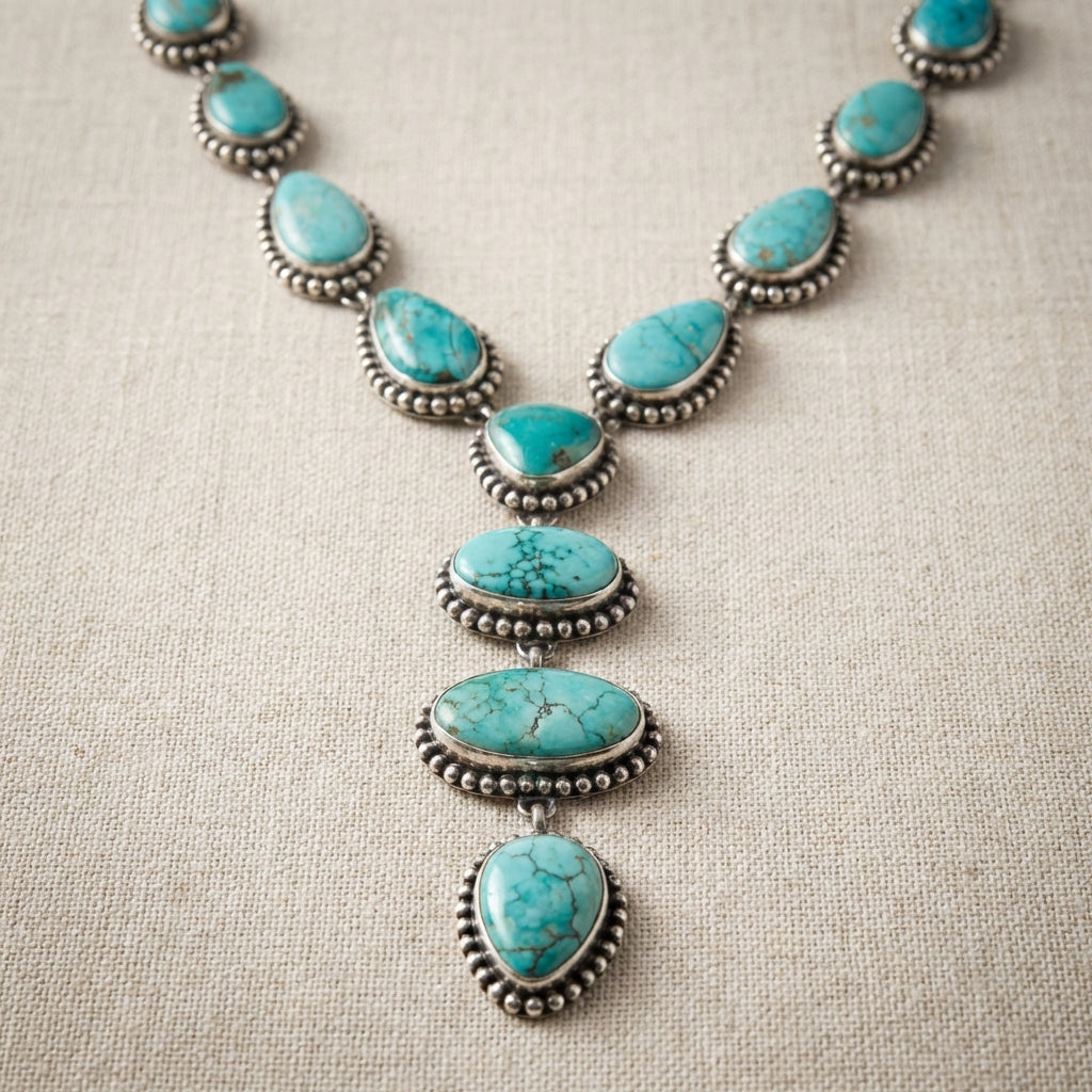 ELEGANTE VINTAGE TURQUESA IMPOSANT COLLAR & PENDIENTES