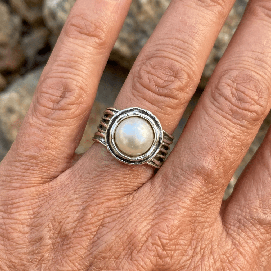 ANILLO BOHEMIO STYLE VINTAGE PLATA PLAQUÉ IMITATION PERLA