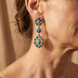 PENDIENTES FLORAL TURQUESA & PERLA PLAQUÉ ORO