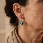 PENDIENTES VINTAGE STYLE TURQUESA Y PERLES FLOR