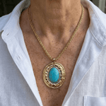COLLAR VINTAGE SERPIENTE PEAU CADENA ÓVALO IMITATION TURQUESA COLGANTE