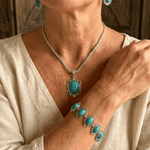 CONJUNTO VINTAGE BOHEMIO TURQUESA FLORAL GÉOMÉTRIQUE MOTIVO JOYAS