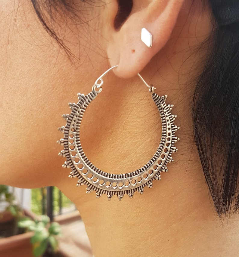 BOUCLE OREILLE VINTAGE MANDALA PLATA