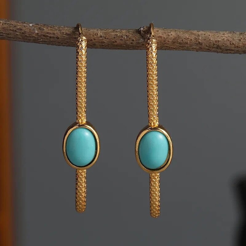 PENDIENTES ELEGANTE DORADO TURQUESA PIERRE