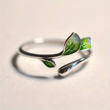 ANILLO VINTAGE VERDE ÉMAIL FEUILLE