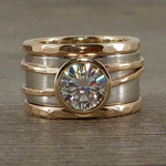 ANILLO VINTAGE INCRUSTÉ VERRE DORADO & PLATA