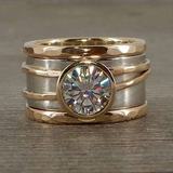 ANILLO VINTAGE INCRUSTÉ VERRE DORADO & PLATA