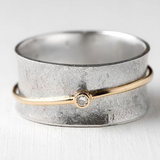 ANILLO VINTAGE DORADO LÍNEA CIRCONA PLATA