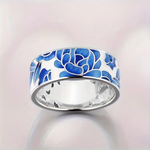 ANILLO VINTAGE PLATA AZUL ÉMAIL FLOR