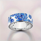 ANILLO VINTAGE PLATA AZUL ÉMAIL FLOR