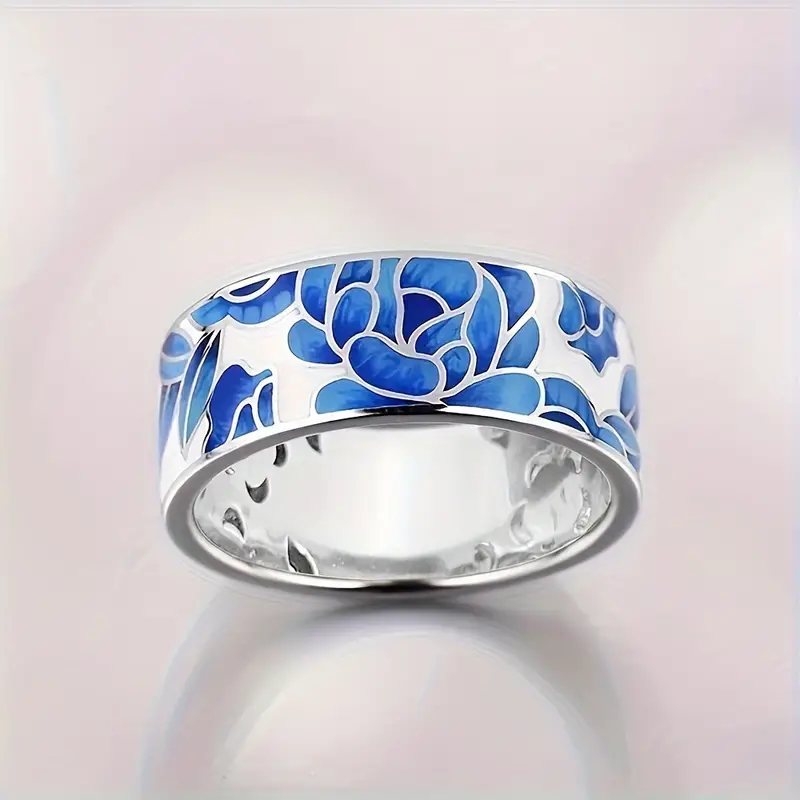 ANILLO VINTAGE PLATA AZUL ÉMAIL FLOR