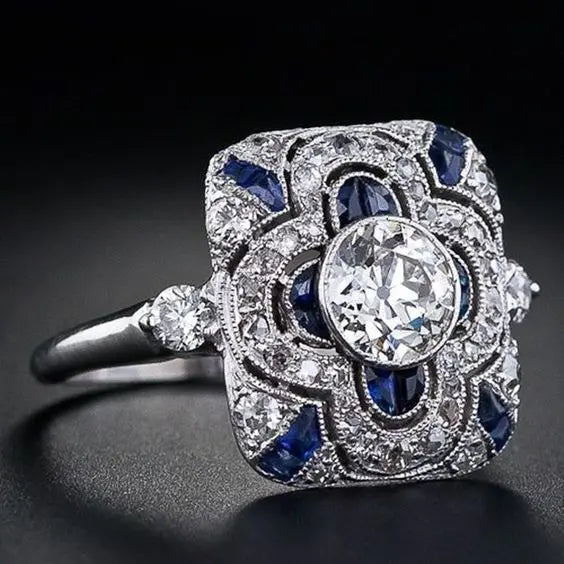 ANILLO VINTAGE PLATA CON AZUL CIRCONA