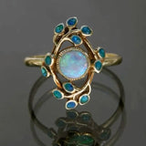 ANILLO AZUL VINTAGE CRISTAUX Y ÓPALO