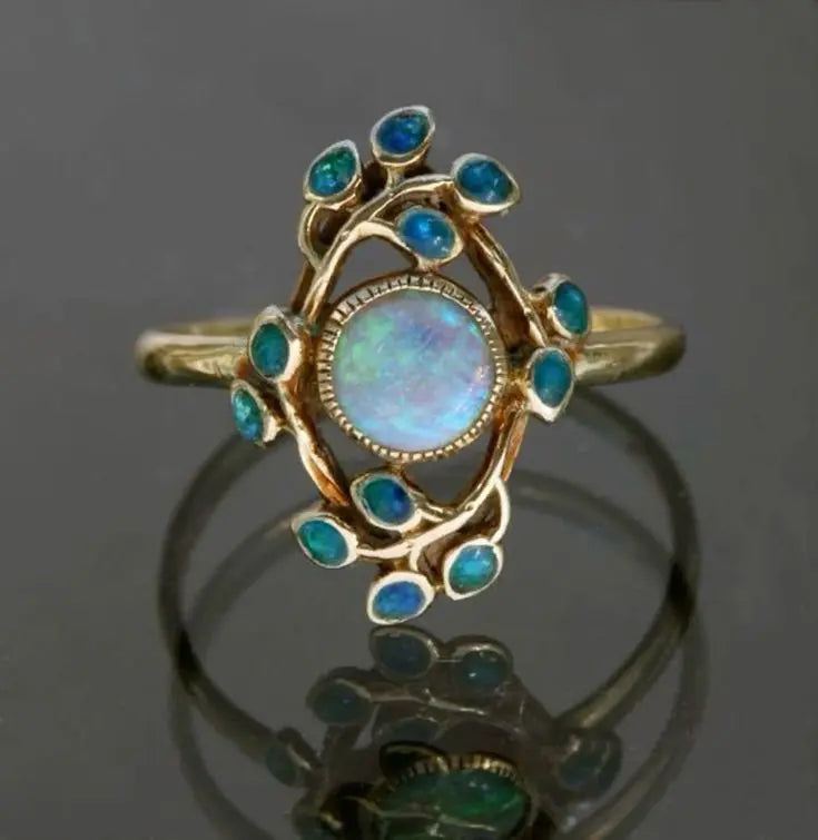 ANILLO AZUL VINTAGE CRISTAUX Y ÓPALO