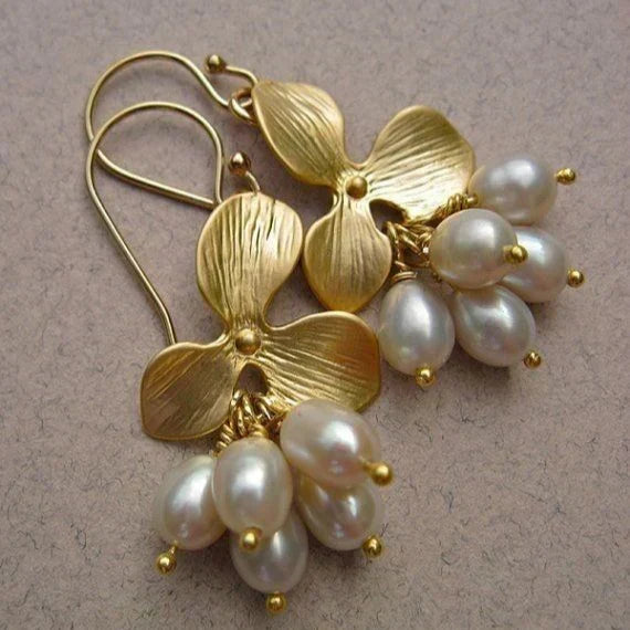 PENDIENTES VINTAGE FLOR PERLA