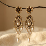 PENDIENTES VINTAGE FLOR IMITATION PERLA POMPON GOTA