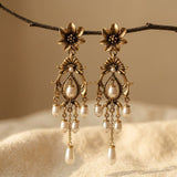 PENDIENTES VINTAGE FLOR IMITATION PERLA POMPON GOTA