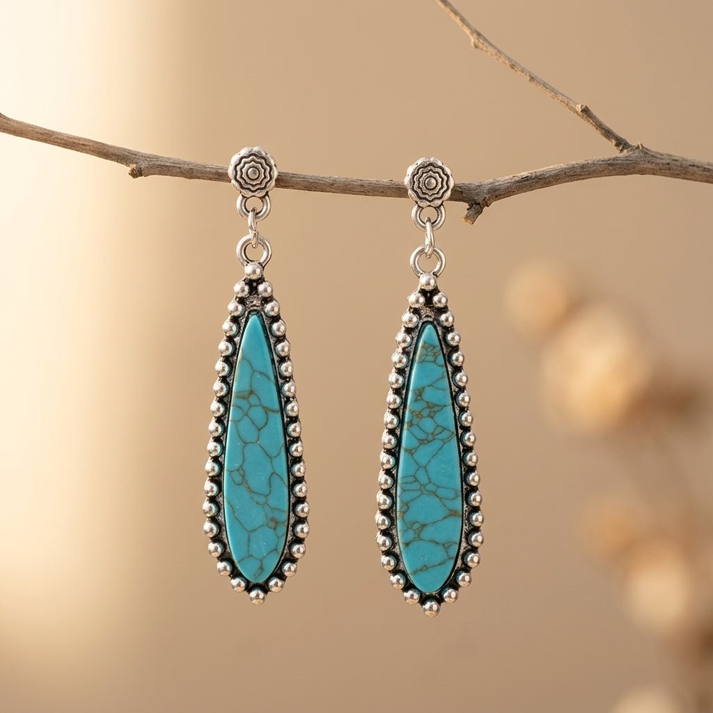 PENDIENTES VINTAGE SUD-OUEST AMÉRICAIN TURQUESA GOTA