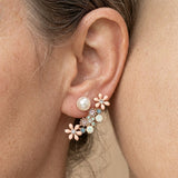 PENDIENTES FLORAL SINTÉTICO PERLA DORADO