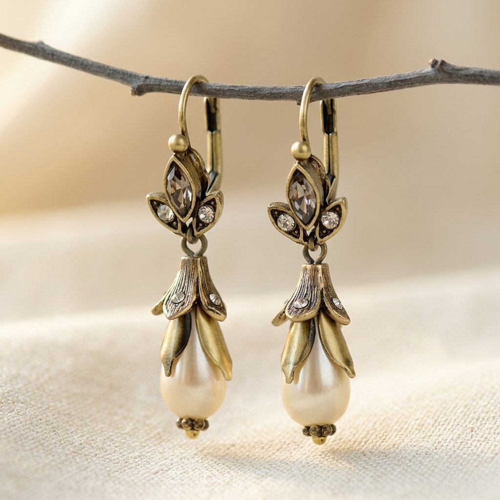 PENDIENTES RÉTRO FLOR IMITATION PERLA